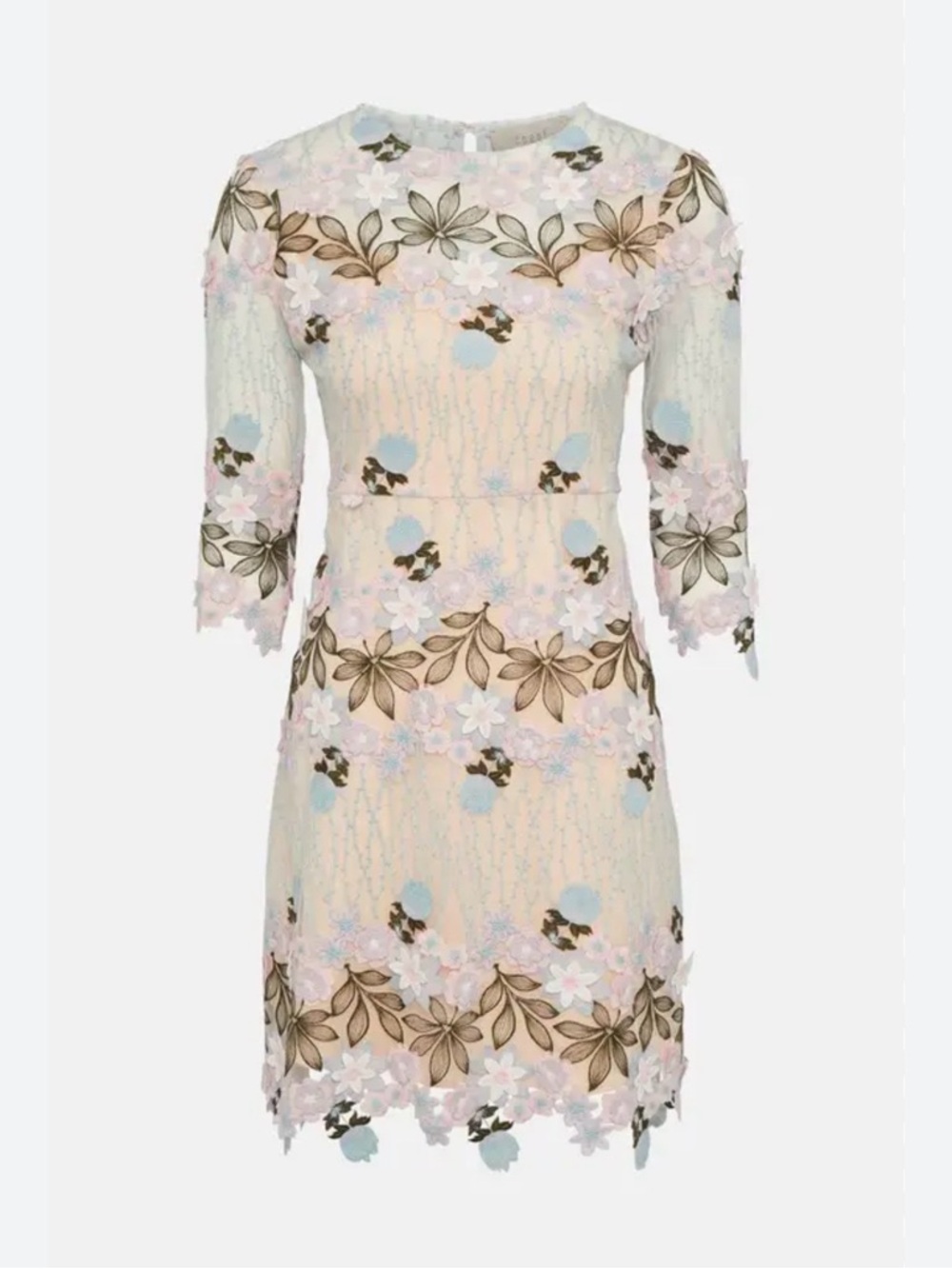 Anthropologie Pastel Pink & Cream Floral Embroidered Dress - Picture 4 of 7